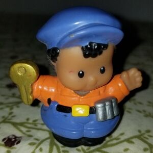 Fisher Price Little People Michael Valet Boy Orange Shirt Purple Hat With Key